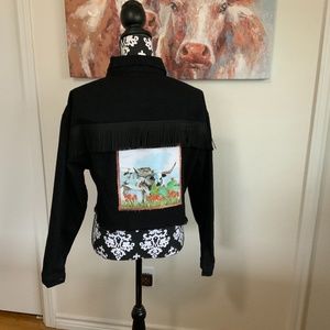 New Frayed Distressed Crop Hengsheng Jeans Black Denim Jacket Size L